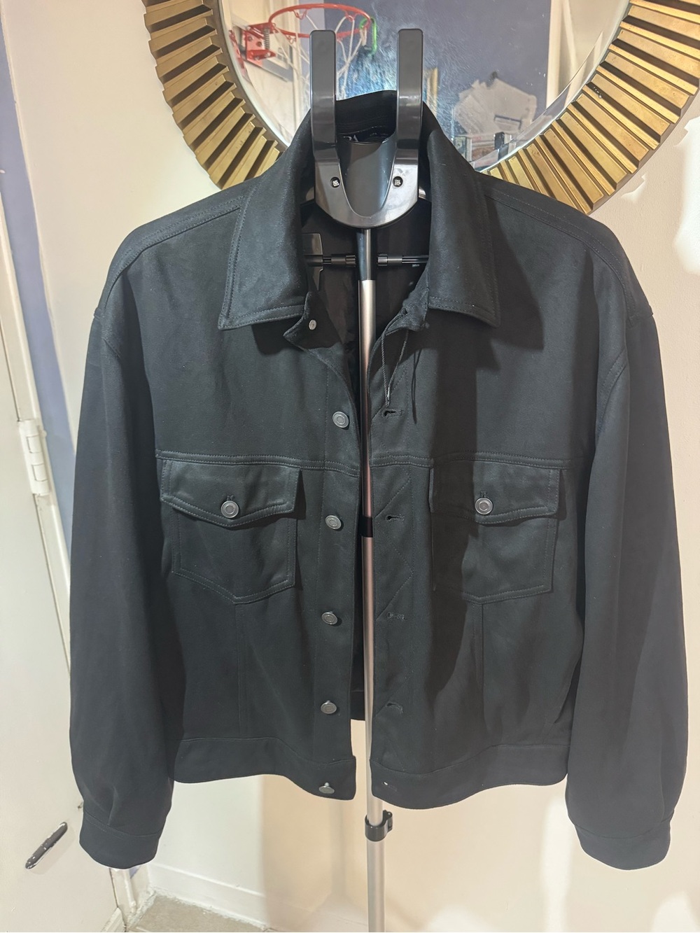 Zara Black Bomber-Style Button Jacket